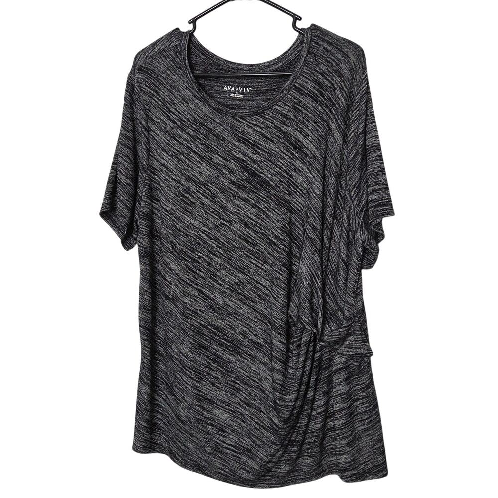 Ava & Viv Heathered Gray Short Sleeve Knot-Front Casual T-Shirt Knit Top Size 2X